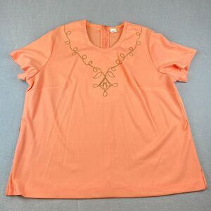 Vintage 60s Womens Orange Blouse 24 1/2 (24.5) (S) Gold Rope Design Short Sleeve